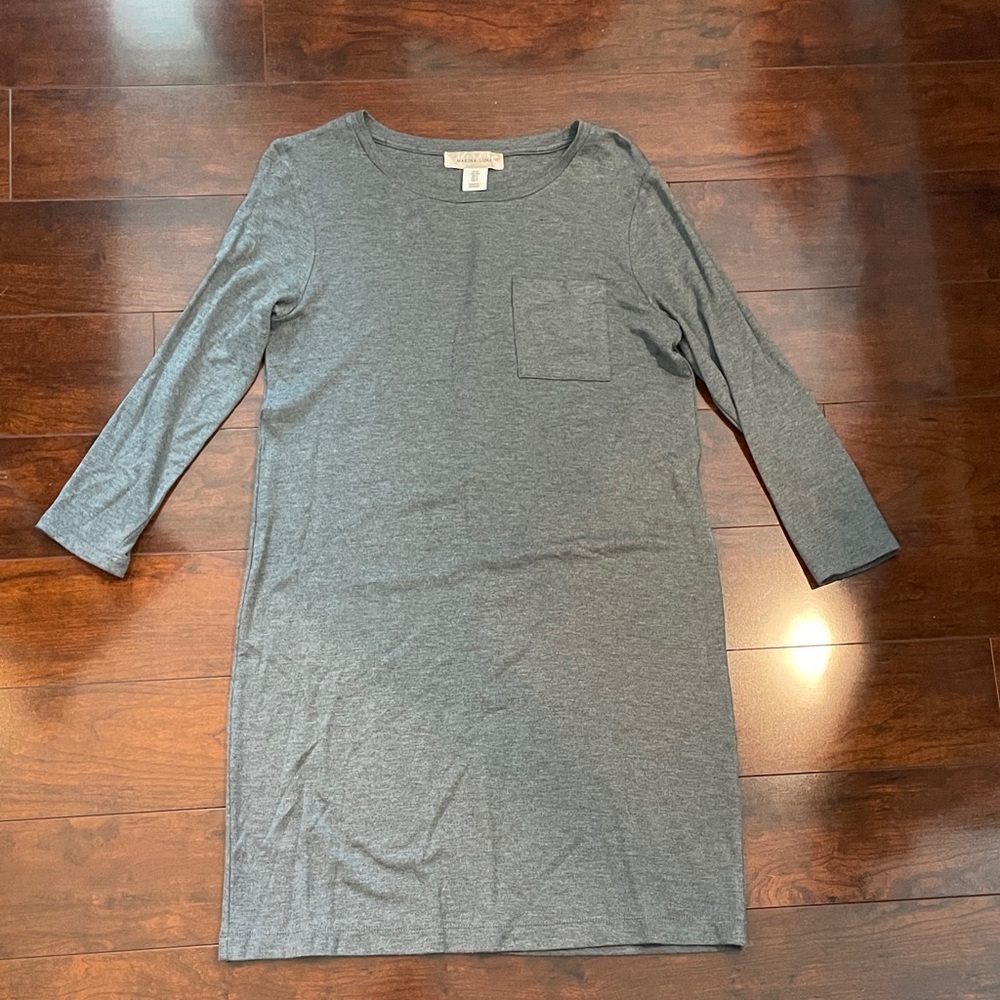 Marina Luna Blue Sheath Dress with 3/4 Sleeves and Crew Neck